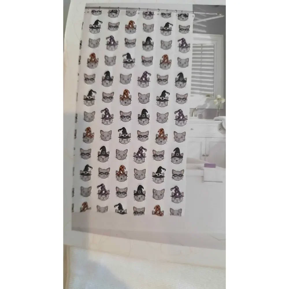 New 100% Cotton Kassatex Halloween Cat Shower Curtain - 72